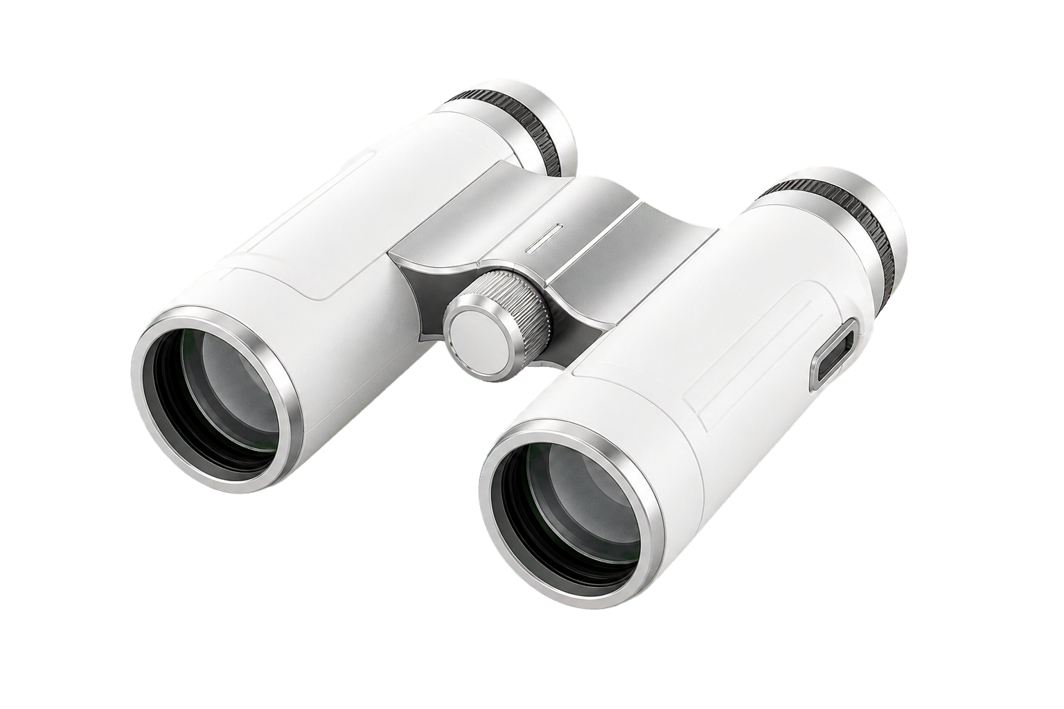 Binóculo técnico branco com lentes de vidro e ponte metálica