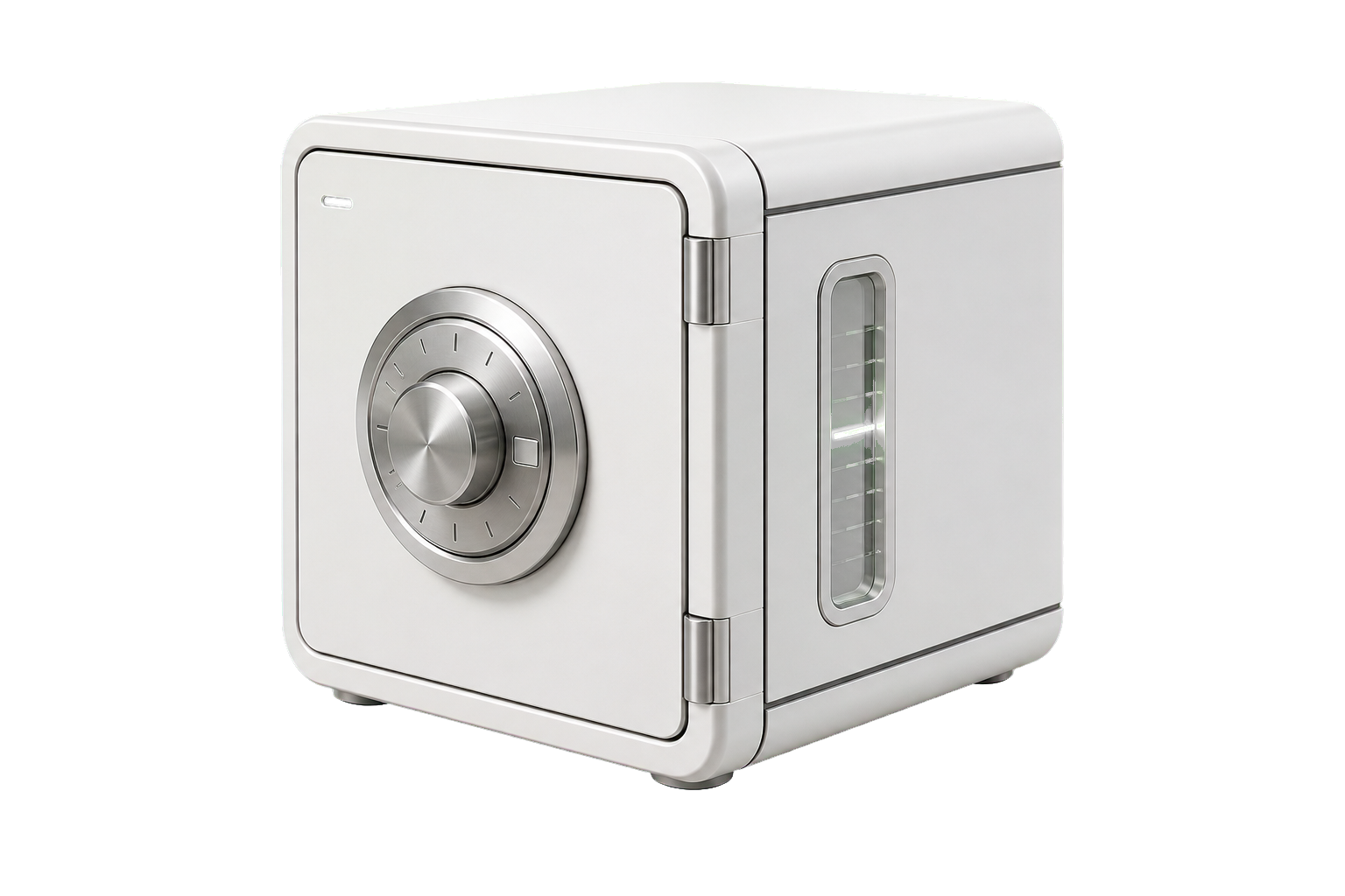 Cofre modular branco com roda metálica e indicador verde