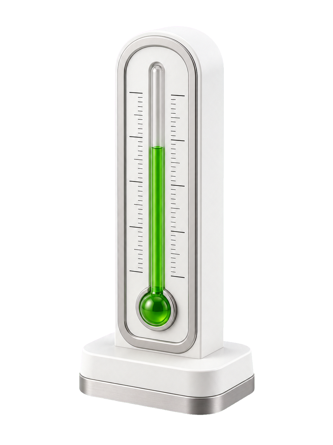 Termômetro técnico branco com tubo de vidro e líquido verde